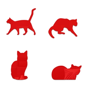 Detail view of 4 red cat silhouette acrylic wall stickers with glossy mirror finish