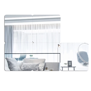 Detail of five-piece square acrylic mirror wall stickers showing high reflective home decor