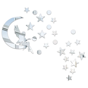 Détails de la surface miroir réfléchissante sur l'autocollant mural fée lune et étoiles