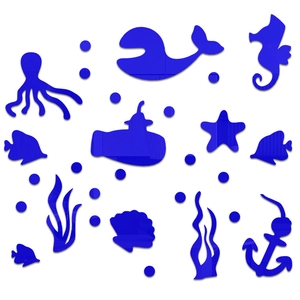 Close-up of blue acrylic mirror sea animal wall stickers with reflective surface finish