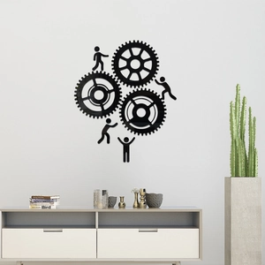 Industrial style 3D black acrylic gear wall stickers with climbing figures for home decor