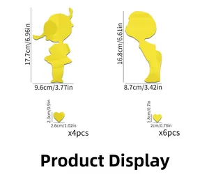 Size specifications for acrylic 3D wall stickers featuring heart, boy and girl silhouettes