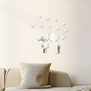 3D Mirror Acrylic Wall Sticker Boy Girl Kissing Silhouette Romantic Heart DIY Wall Decal For Bedroom Living Room Decor