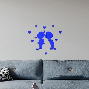 3D acrylic wall stickers featuring kissing boy and girl silhouettes with blue hearts decor