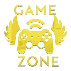 Détail de l'autocollant mural doré Game Zone en acrylique effet miroir pour chambre de garçon