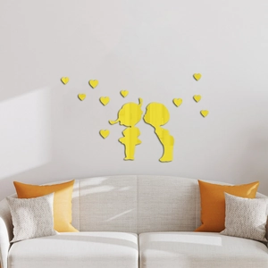 3D acrylic wall stickers of kissing boy and girl with hearts for nursery wall decor