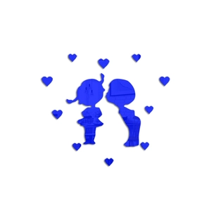 Detail of dark blue 3D mirror acrylic wall stickers showing boy girl kiss and hearts