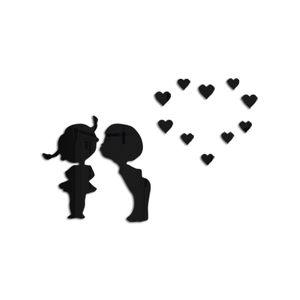 3D acrylic wall stickers with black boy girl silhouettes and hearts for bedroom decor