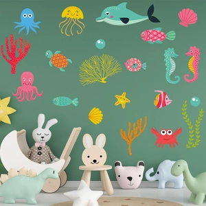 Luminous ocean animal wall stickers for kids rooms featuring octopus dolphin and sea turtle