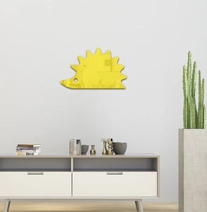 Golden 3D hedgehog acrylic wall mirror sticker decorating a modern child room wall
