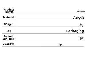 Specifications table for 3D acrylic hedgehog wall sticker showing size and weight details