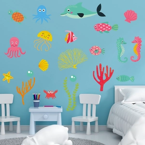 Luminous ocean animal wall stickers with dolphins and turtles for kids room decor