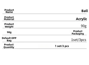 Detailed table showing specifications for 3-piece acrylic mirror ball wall stickers