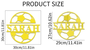 Custom yellow acrylic soccer wall decal dimensions and product size detailed specifications