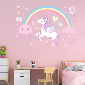 Luminous rainbow unicorn wall stickers set for girls bedroom decoration