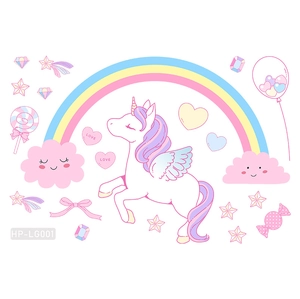 Luminous rainbow unicorn wall stickers with stars and clouds for kids' room decoration