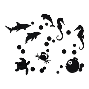3D ocean world acrylic mirror wall stickers with shark dolphin and sea animal decor