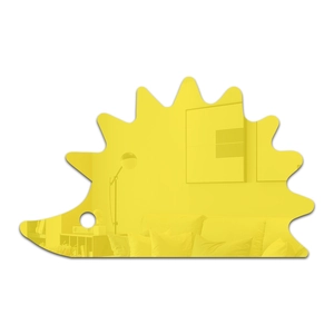 Detailed view of hedgehog acrylic wall sticker with bright yellow reflective mirror surface