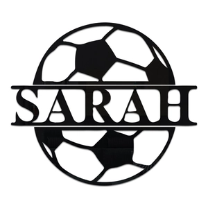Custom soccer acrylic wall decor with Sarah name cutout for bedroom football theme