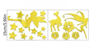 Detailed dimensions of fairy and deer acrylic wall stickers in gold finish