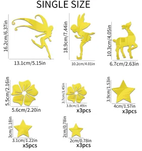 Size chart for 3D acrylic fairy and deer wall stickers with dimensions for 19 pieces
