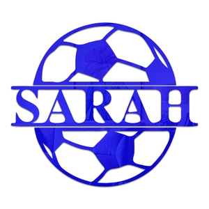 Custom blue football mirror acrylic wall decor with personalized name Sarah cutout