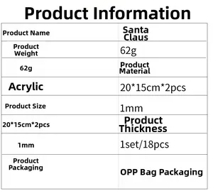 Detailed size chart and specifications for acrylic Santa Claus mirror wall stickers