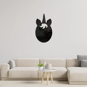 Detail view of unicorn acrylic wall sticker with black mirror finish on modern home wall