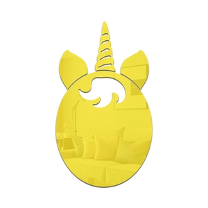Detailed view of the unicorn shaped golden acrylic mirror sticker for wall decoration