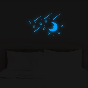Glow in the dark blue moon and stars wall stickers for ceiling kids room decoration
