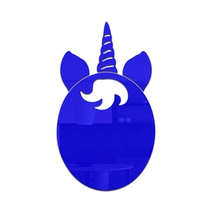 Modern blue acrylic mirror wall sticker with a creative 3D unicorn silhouette design