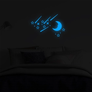 Glow in the dark blue moon and stars wall stickers for kids bedroom decoration
