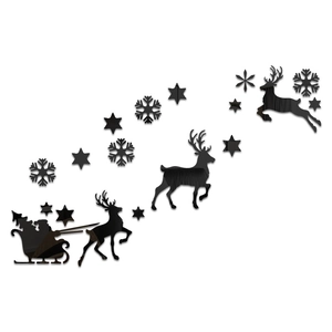 Black acrylic Santa Claus and reindeer mirror wall stickers for Christmas home decoration