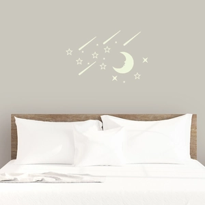 Luminous blue moon and stars wall stickers for kids bedroom decor with adhesive backing