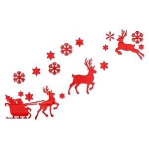 Detail view of 3D red Santa Claus sleigh and reindeer acrylic wall decals for holiday decor