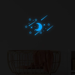 Glow in the dark blue moon and stars wall stickers set for nursery room wall decoration