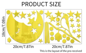 Plan de dimensions détaillé des stickers muraux miroirs avec lune et oiseaux