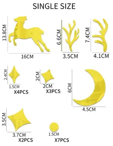 Detailed size chart for the moon and deer 3D mirror acrylic wall sticker components