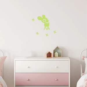 Glow in the dark cartoon deer wall stickers for children room decor with green flower accents