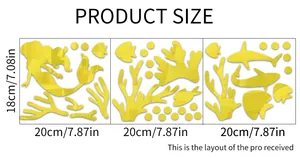 Detailed size chart for mermaid ocean acrylic wall decals with 18x20cm plate dimensions