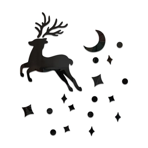 3D mirror acrylic wall sticker featuring a jumping reindeer and moon for home decor