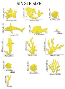 Size chart showing dimensions for mermaid and ocean theme acrylic wall decals in cm and inch