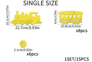 Detaillierte Größentabelle für Wandaufkleber mit Maßen für Lokomotive und Waggons