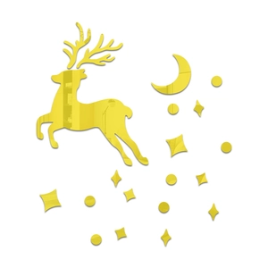 Detail of golden mirror acrylic wall stickers featuring a leaping deer and crescent moon