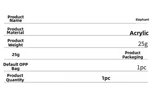 Detailed specifications table for Elephant 3D acrylic mirror wall stickers showing sizes and colors