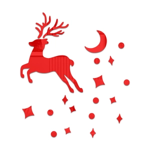 Detail of red mirror acrylic wall stickers showing a leaping deer with moon and stars