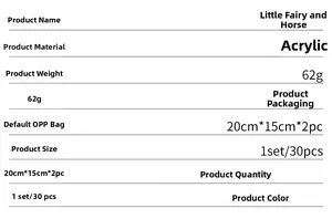 Specifications for fairy and horse acrylic mirror wall stickers showing sizes and materials