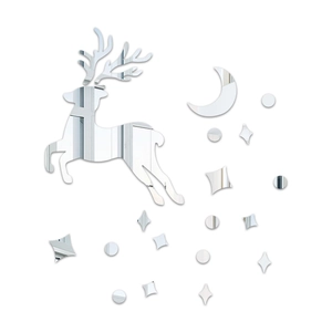 Detailed mirror acrylic wall stickers set featuring a jumping deer and crescent moon