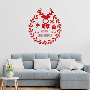 Stickers muraux Noël en acrylique rouge avec renne et étoiles pour décor de salon