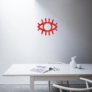 Modern red acrylic eye wall stickers with geometric lashes for minimalist home decor